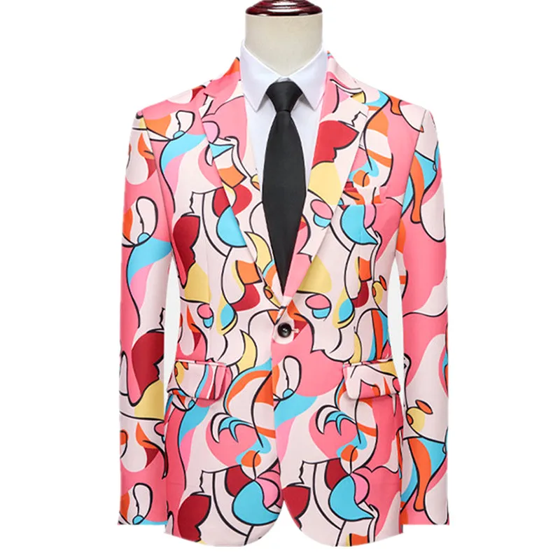 

Розовый мужской пиджак азиатского размера, пальто с брызгами и принтом, прикрашенный принтом, приталенный топ на заказ. Подходит для свадеб/вечеринок.6XL