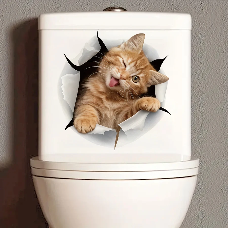 1Pc Cat Toilet Sticker Funny Bathroom Wall Decal Cute Animal Vinyl Removable Waterproof Home Decor For Toilet Tank