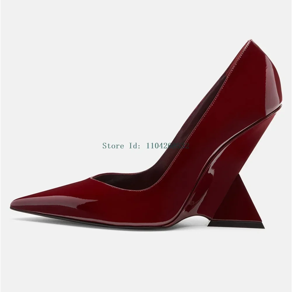 

Burgundy Strange Style Patent Leahter Pumps Sexy Pointed Toe Solid Slip On New Arrivals Fashion Women Modern Shoes