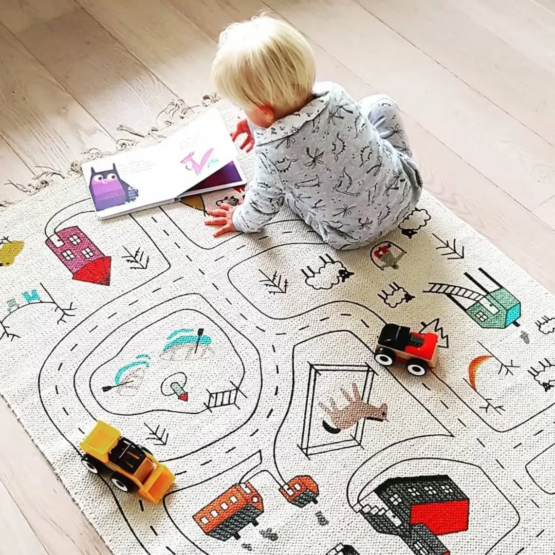 Nordic ins tassel graffiti game floor mat cartoon map car road game mat children\'s room decorative carpet photography props