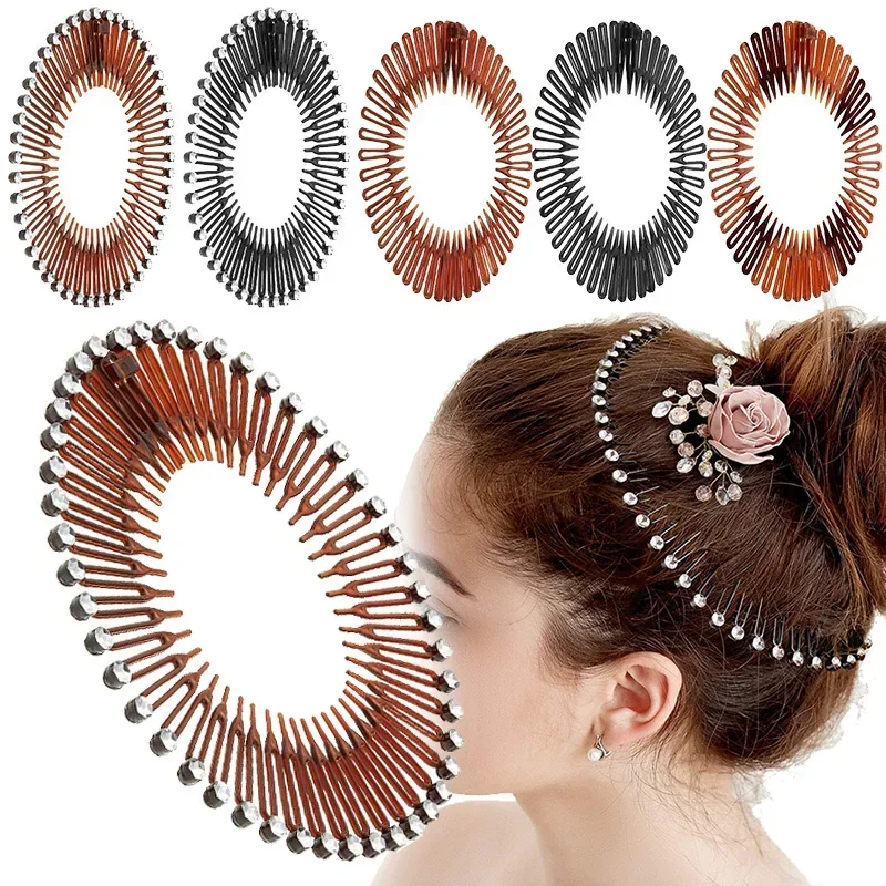 Plastic Full Circle Headbands Hair Hoop Band Clips Hairband Stretch Flexible Comb Teeth Face Wash Fixed Fashion Hair Accessories