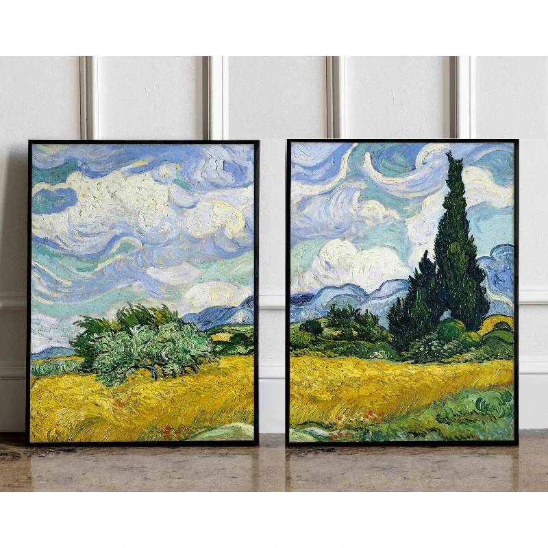 2pcs frameless Canvas Painting 2pcs Abstract “Wheat Field” Van Gogh Art Prints Unframed Canvas Posters Field Scenery Home Galler