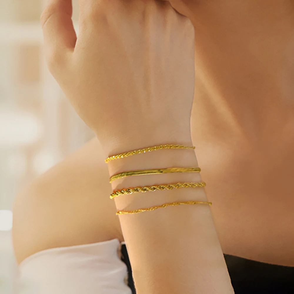 Skyrim Minimalistisches Edelstahl-Armband in Goldfarbe für Damen, trendiges Twist-Schlangenketten-Armband, Schmuck, Muttertagsgeschenke