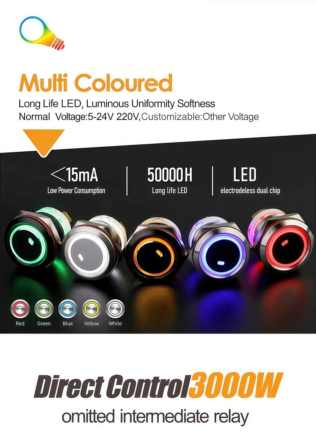 LANBOO 19mm/22mm Metall-Drucktastenschalter 16A Hochstrom mit LED, verriegelnd oder kurzzeitig, 1NO 4-polig, MINI-Schalter – Detail 6