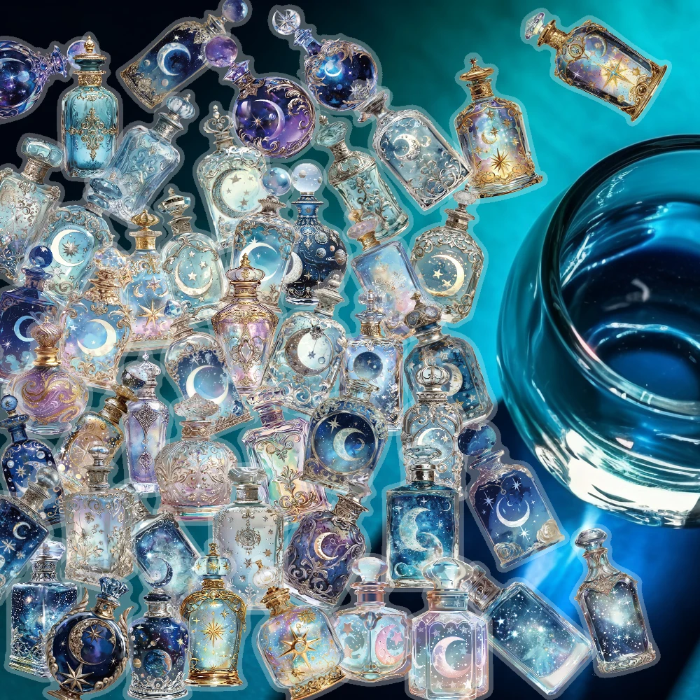 50PCS Exquisite Kunst Mondphase Flasche PET Aufkleber Kreative Mond Dekoration Wasser Tasse Telefon Fall Laptop Sammelalbum Schreibwaren Box