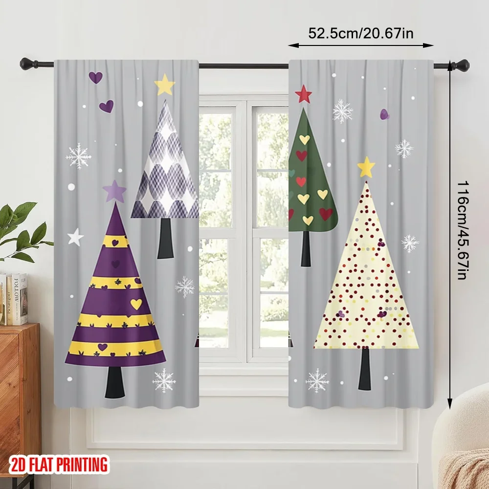 2pcs,2D plane printing Print Curtains Christmas Trees Festive Holiday Stars Versatile Fabric (without rod) Decorations Outdoor