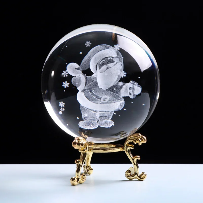 

60/80MM 3D Christmas Santa orTree Crystal Ball Glass Sphere Crystal Craft For Nice Gift Home Decor Birthday Christmas Gifts