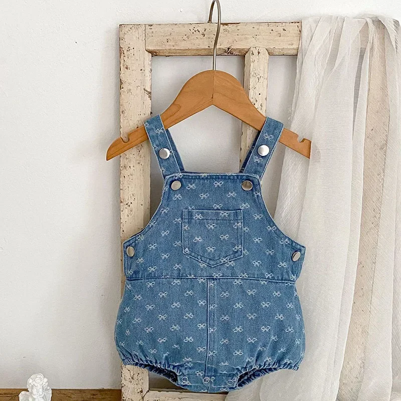 2025 New Spring Newborn Baby Girl Jumpsuit Sleeveless Denim Print Toddler Baby Girl Romper 0-24M Baby Girl Clothing