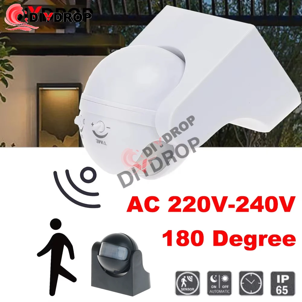 AC 220V-240V 110V 180 Degree Outdoor IP44 Security PIR Infrared Motion Sensor Detector Movement Switch Max 12m 50Hz 3-2000LUX