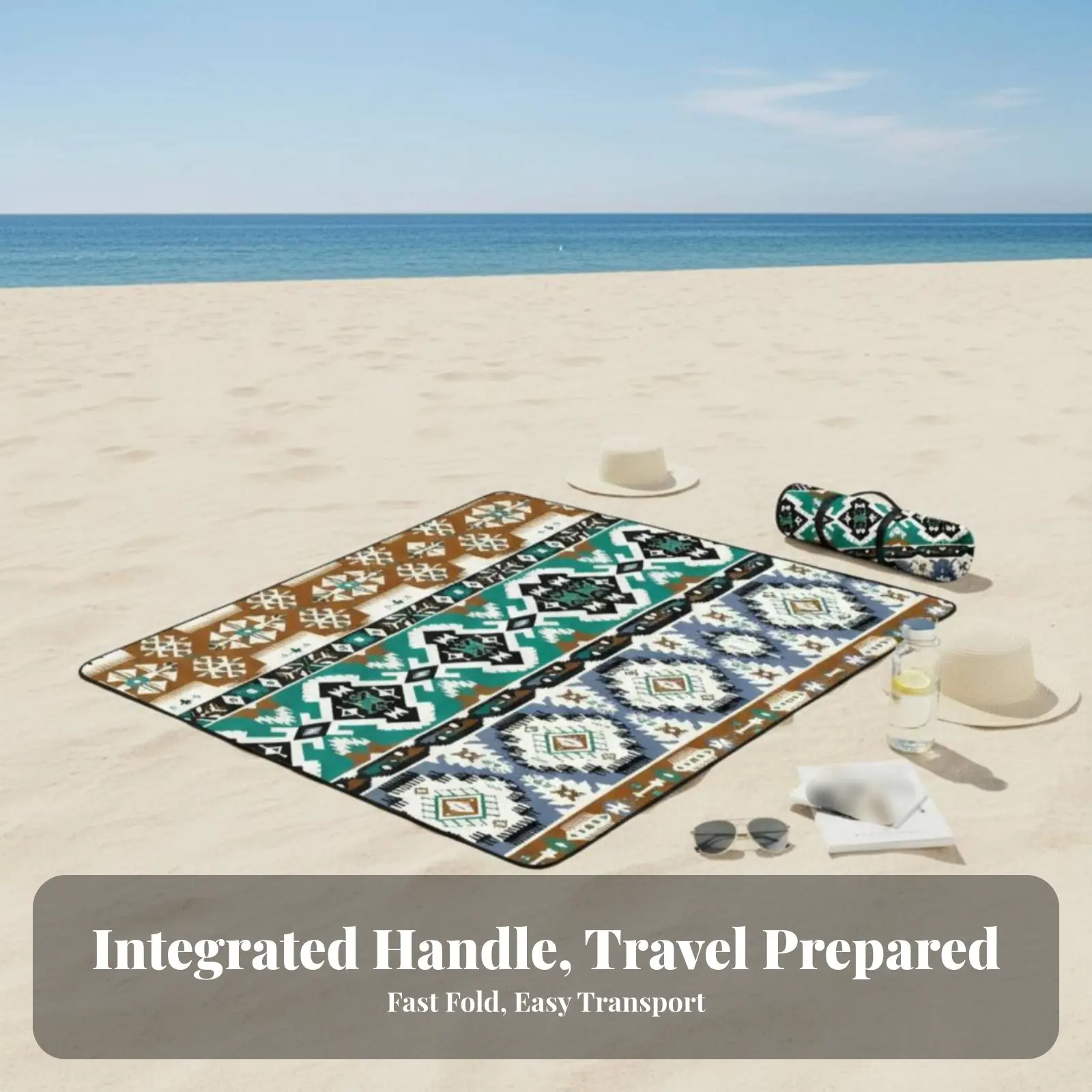 Outdoor Camping Mat, Belt Handle, Ultrasonic Quilted, Thickened Waterproof, Ethnic Pattern, Tent Ground Pad