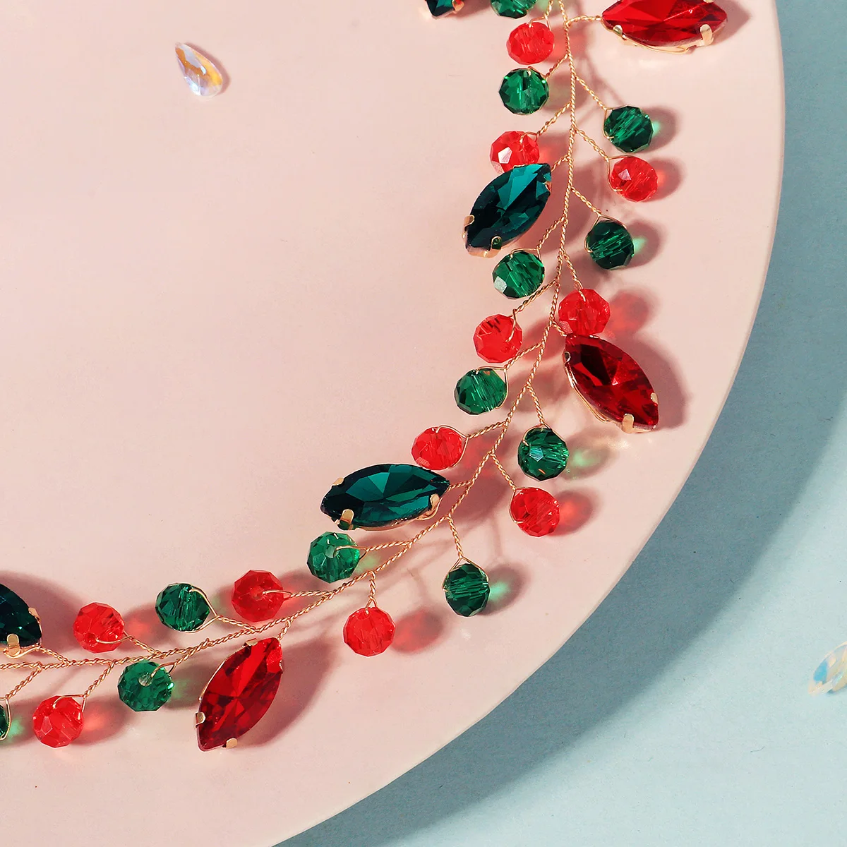 عيد الميلاد كريستال هيرباند موضة مجوهرات الحفلات إكسسوارات الشعر للنساء كلاسيكي أخضر أحمر مطرز الفتاة عقال تيارا #5