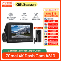 70mai 4K Dash Cam A810 150°FOV 3840*2160 HDR 60FPS AI Motion Detection ADAS Built-in GPS Auto Car DVR A810 Optional Rear Cam