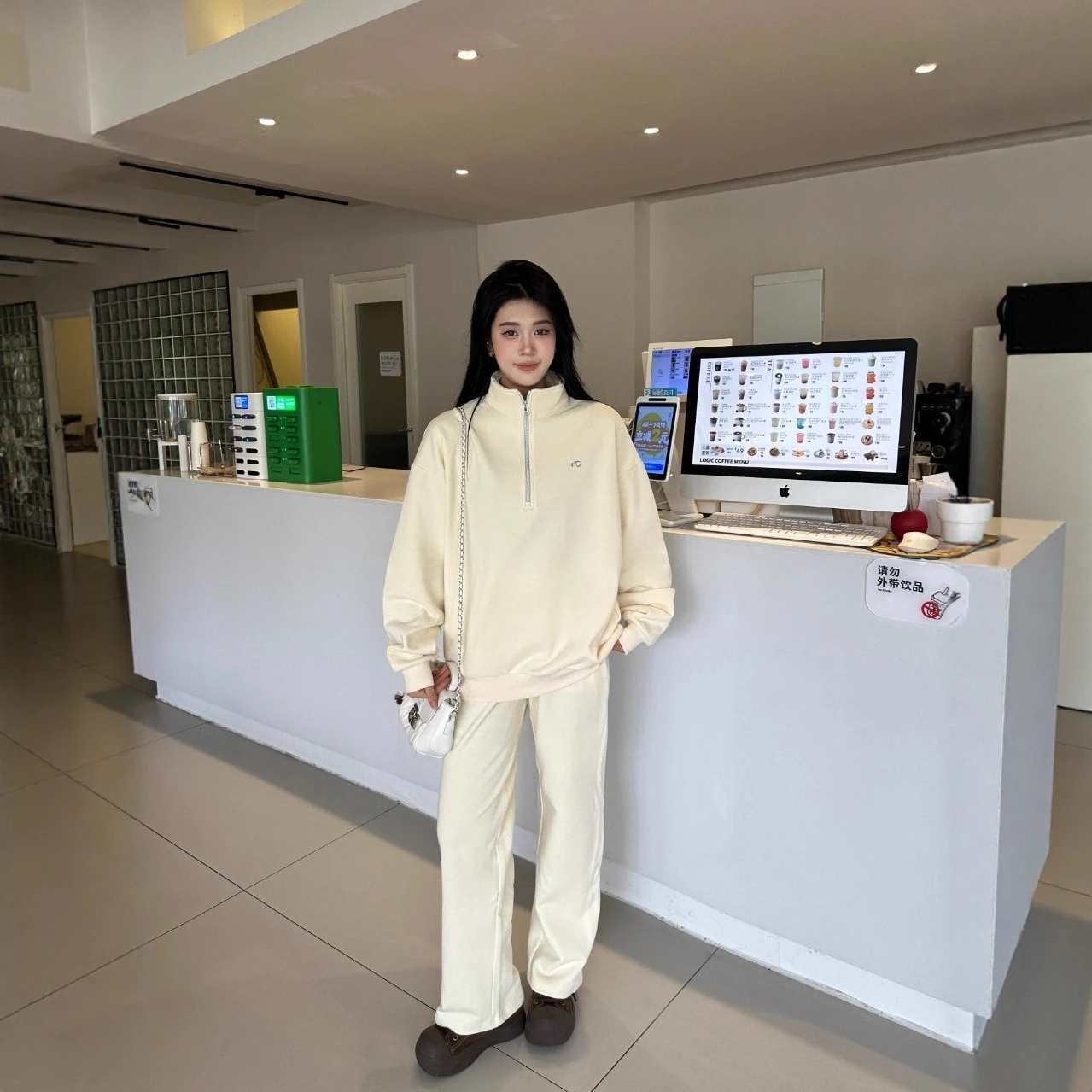 

High Neck Quarter Zip Sweater, Women‘s Thick Fleece Pullover for Fall, Casual Long Sleeve Top, Street Style Chic