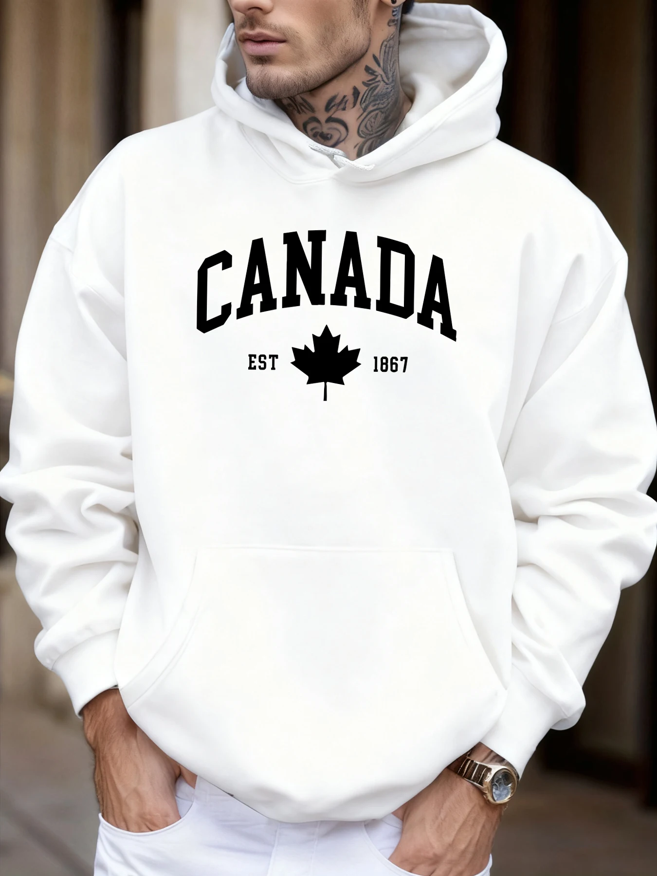 Canada City Letter Art Printing Men Jogging Hoodies All-Match Fleece Hoody Pocket Clothes Oversized Casual Unisex Streetwear