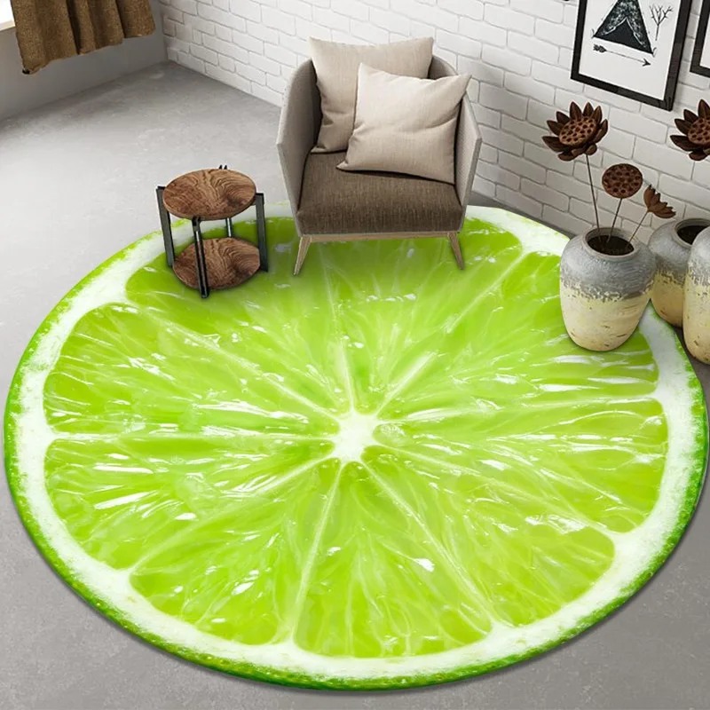 Round Fruit-Print Rug for Living Room & Coffee Table – Wholesaler-Friendly Stylish Floor Mat