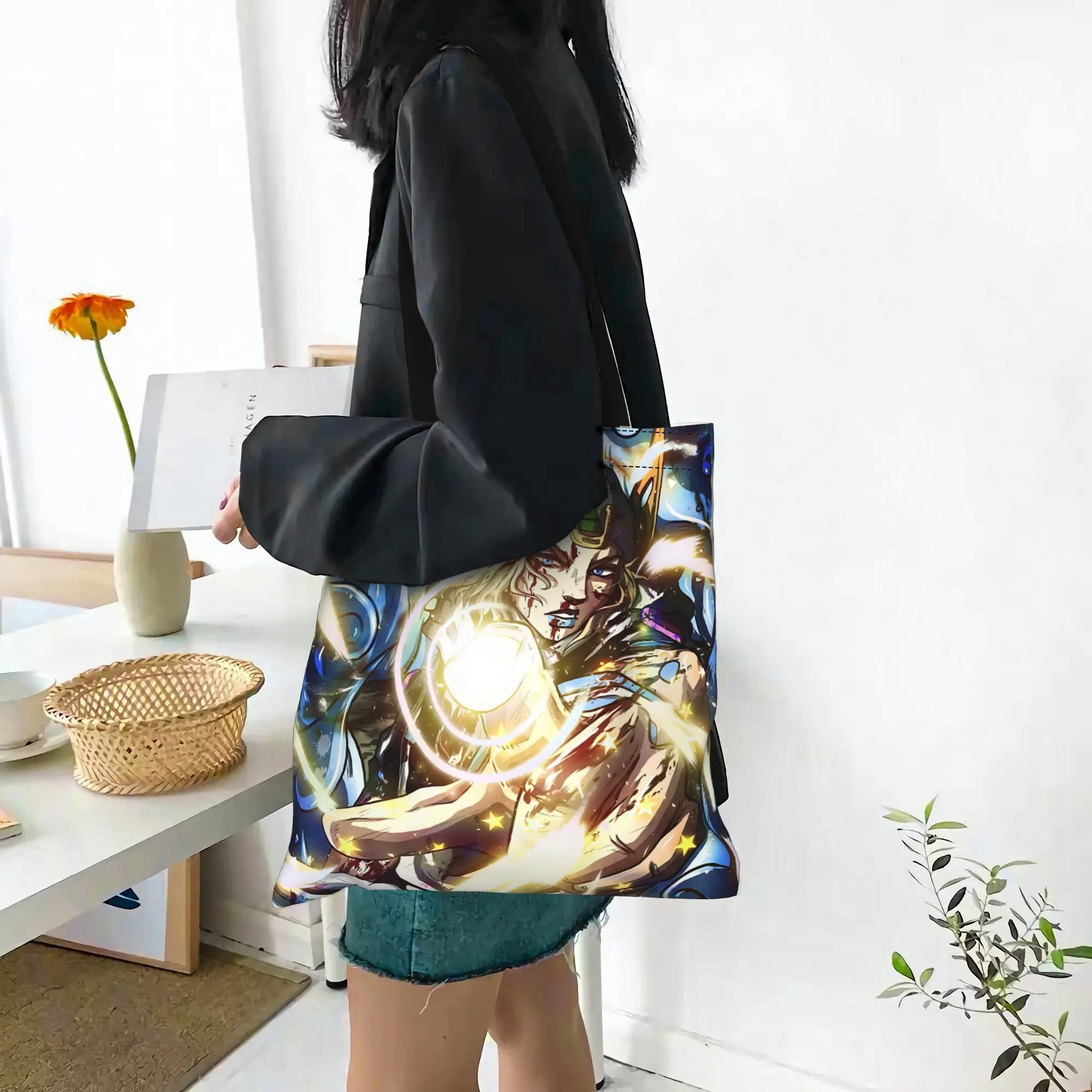 

2026 anime comic back to school Large Capacity JOJO STEEL BALL RUN funko pop Canvas Tote Bag Foldable Chic Pattern Gifts