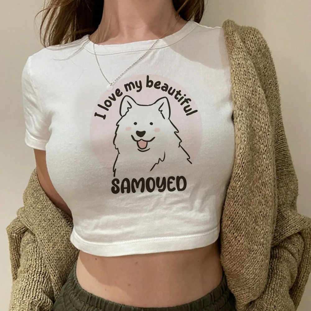 Samoyed fairycore gothic  vintage crop top Woman kawai graphic  trashy t-shirts tee