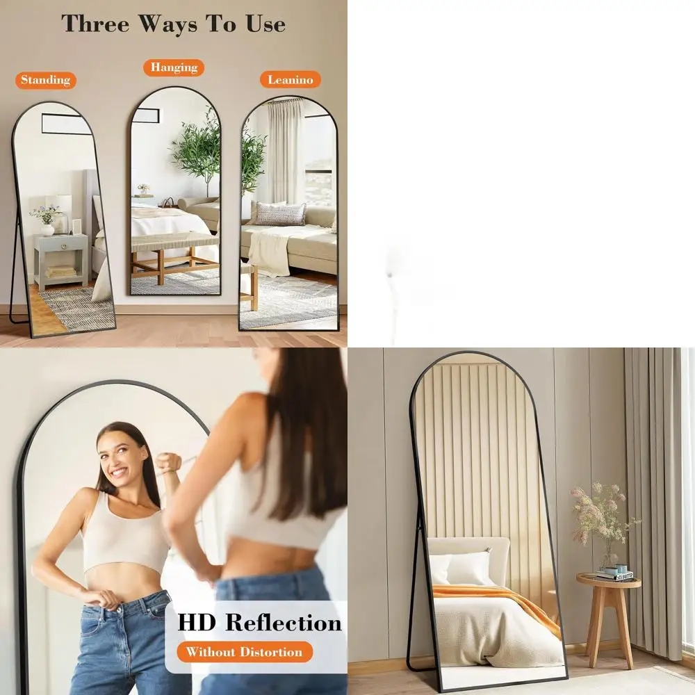 

Floor Standing 64x21 Arched Mirror with Aluminum Frame, Modern Home Decor for Bedroom, Living Room, and Cloakroom, Black