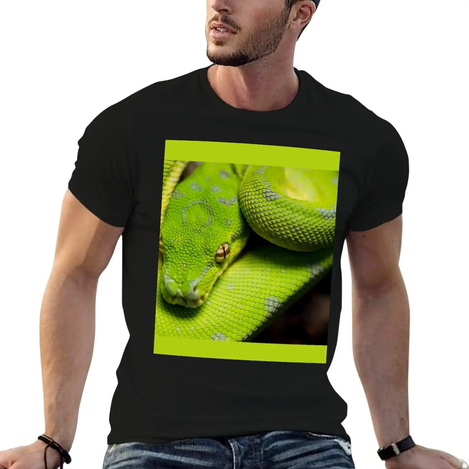 

Galaxy, the green tree python. T-Shirt t shirts cotton 100% t shirts for man cotton funny T-Shirt