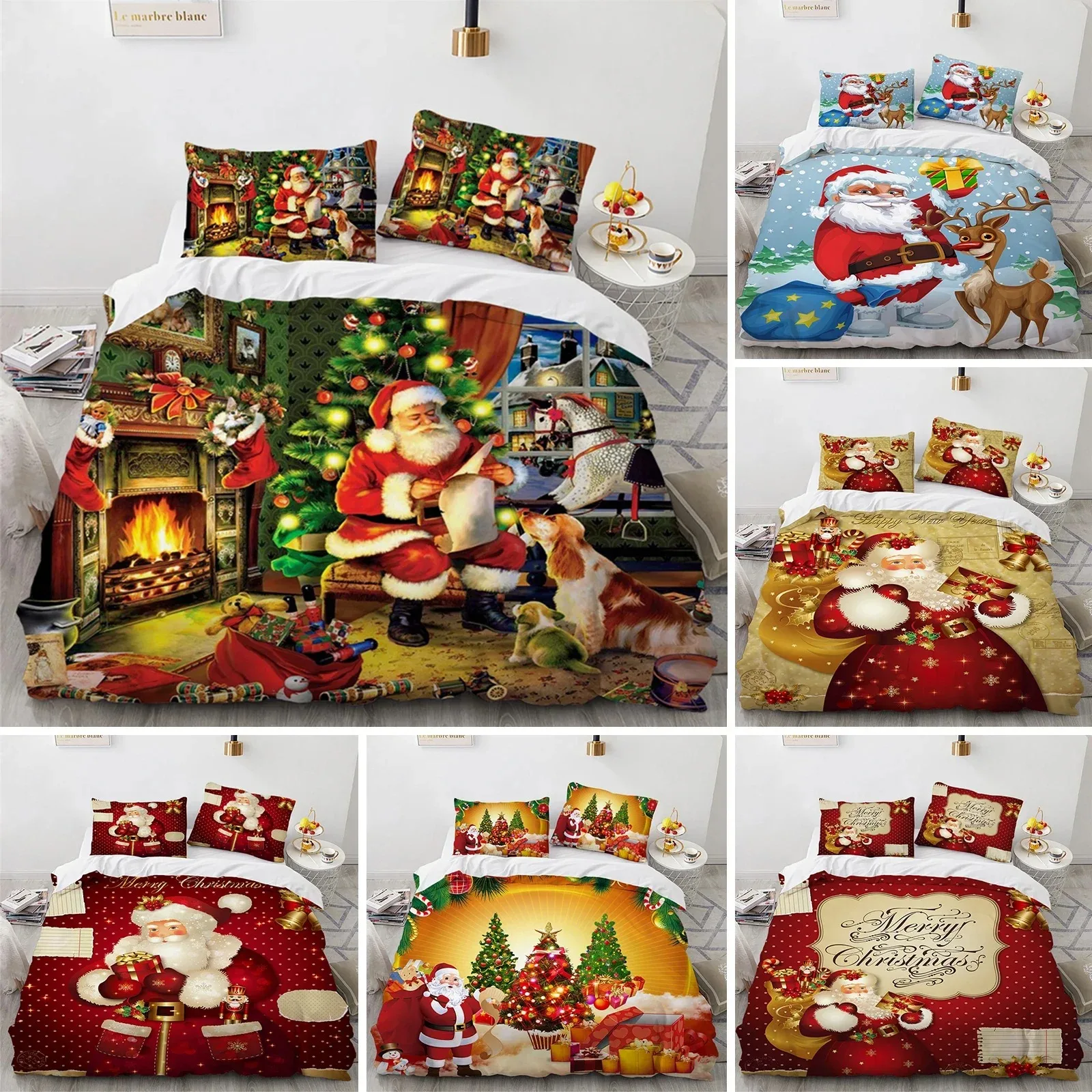 

Christmas Duvet Cover Microfiber Santa Claus Comforter Cover Cartoon Bedding Set Twin King Quilt Cover With Pillowcases