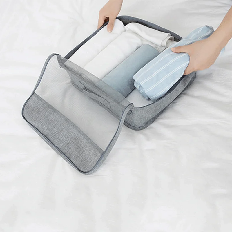 Packing Cube 7Pcs Set Gray Travel Suitcase Storage Bag For Women Clothes Tidy Organizer Pouch Unisex Multifunction Travel Kit