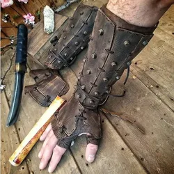 Steampunk średniowieczny PU skórzany Bracer długie rękawiczki rękawica samuraja wiking rycerz pirat zbroja męska akcesoria Cosplay LARP