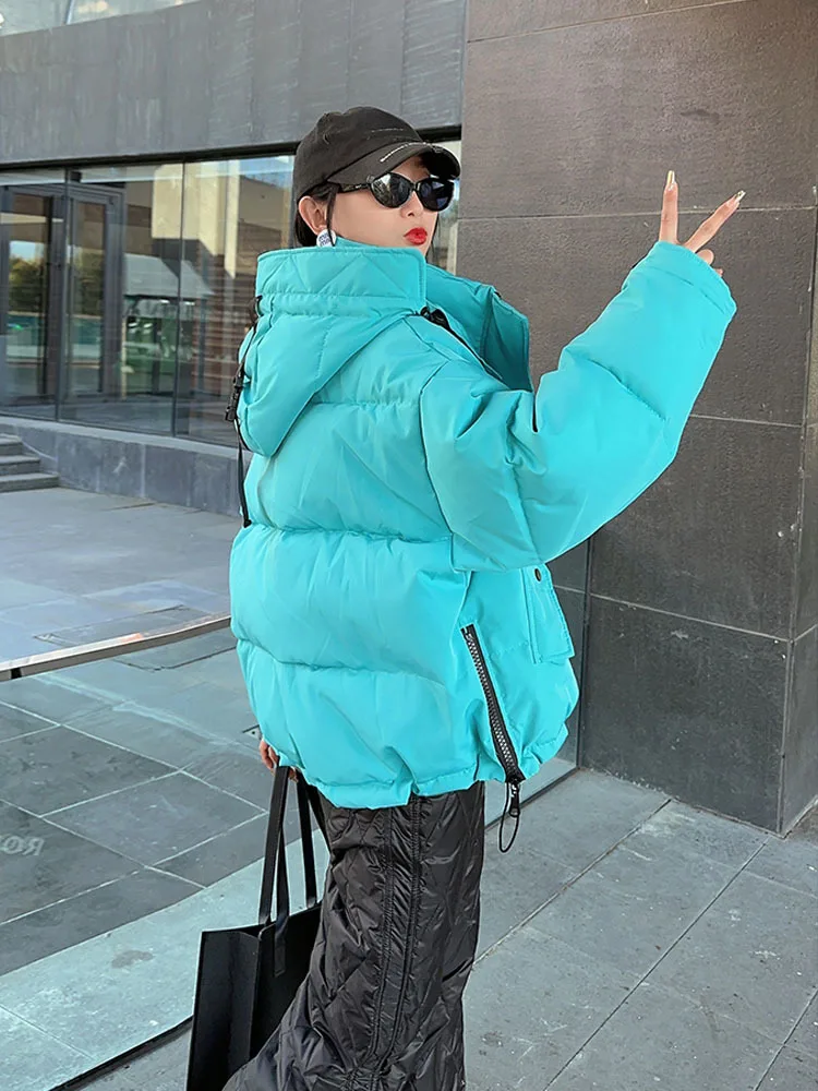 New Candy Color Loose Hooded Women Parkas Korean Printed Down Jackets Female Winter Thick Warm Bubble Coats College Style