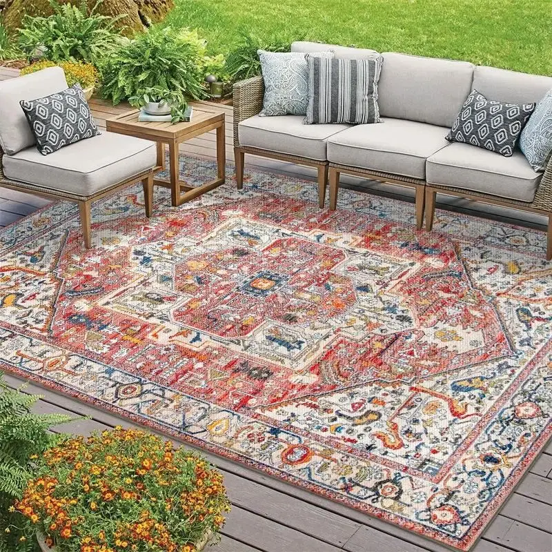 VIKAMA Bohemian Outdoor Carpet Anti-Mold Moisture Dirt Resistant Patio Terrace Camping Decor