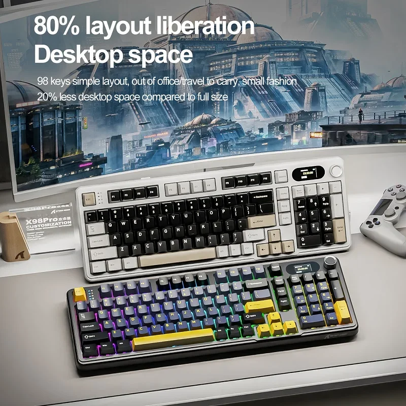 Hot Swappable Conflict Free Gasket Structure Games Office Attack Shark M86 Tri-Mode Side Engraved Mechanical Keyboard Full Key