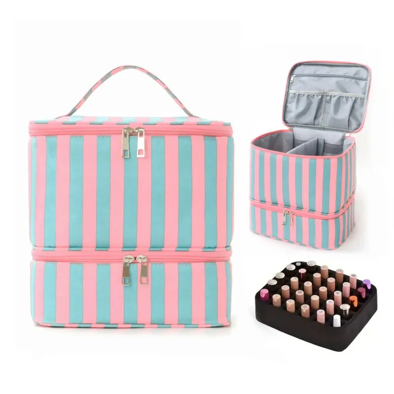 Cross-Border Double-layer Nail Polish Storage Bag Essential Oil Bag Cosmetic Nail Set Manicure Tool Storage Box 30 Compartments