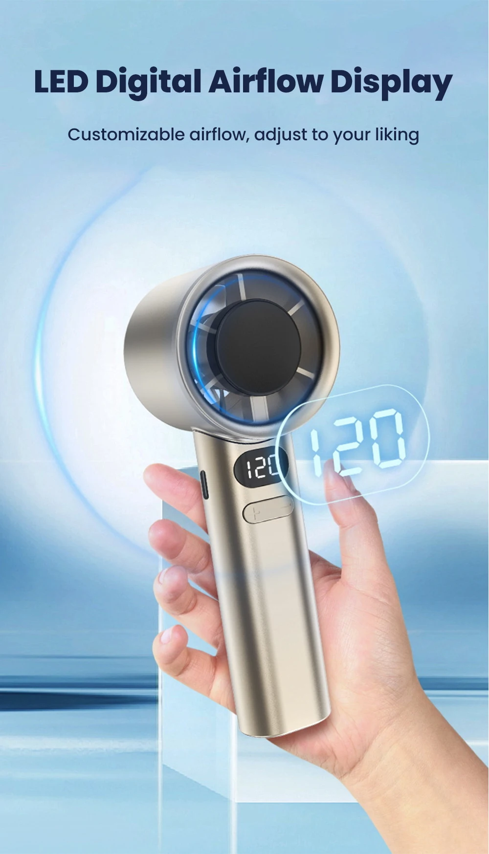 Turbo Mini Fan Adjustable High Wind USB Rechargeable Handheld Battery Display Turbofan Portable Home Outdoor Electric Fan Mini