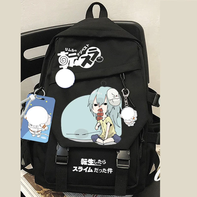 黒白、転生したらスライムだった件、アニメスクールバッグ、大容量バックパック、女の子、男の子、学生、子供、ティーンエイジャー