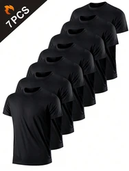 7PCS Men's Solid Color Ultralight Quick Dry Sport T-Shirt, Breathable Lightweight Top For Fitness Training Workout Running Gym