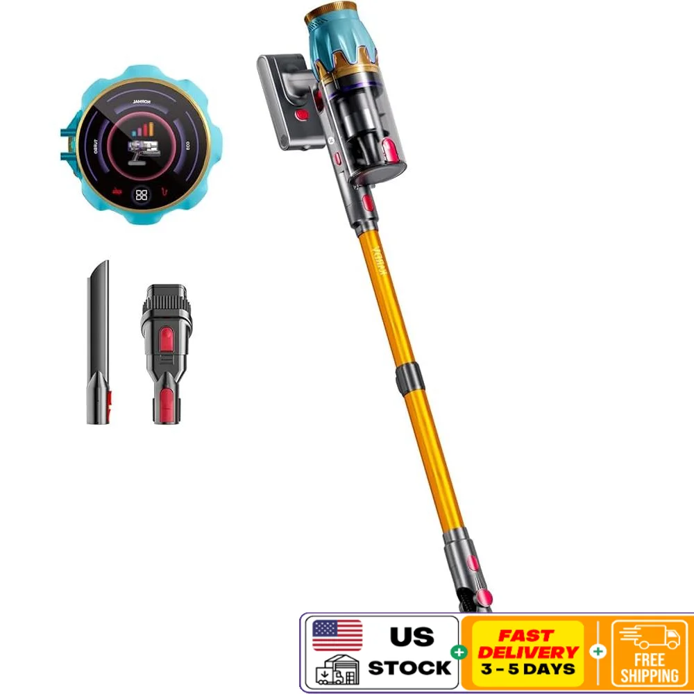 Cordless Vacuum Cleaner 550W Brushless Motor 45Kpa Suction Max 65Mins Runtime Touch Screen Anti-Tangle Brush HEPA Filter 8-Stage