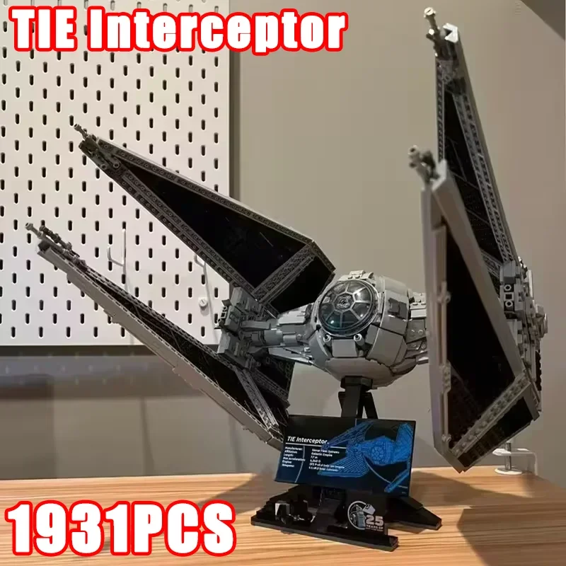 Műszaki 1931 db-os TIE Interceptors űrhajó 75382 Építőelemek Starfighter MOC Összeszerelés Gyűjthető Kiállítási Modellkészletek Ajándékok