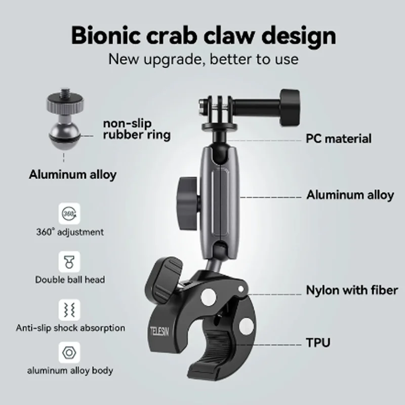 Imagem -04 - para Insta360 One rs Motocicleta Ciclismo Caranguejo Garra Clipe Braço Mágico 360 ° Ajuste Super Braçadeira Parafuso para Dji Ação Fhx25b