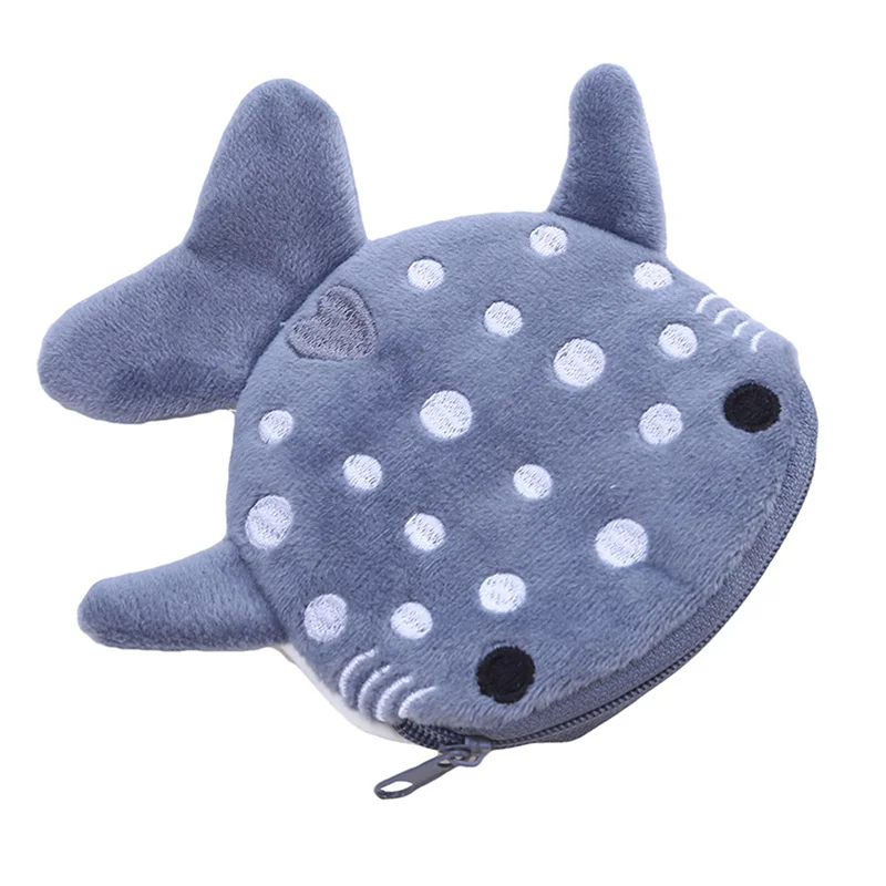 Cute Blue Small Whales Coin Purse Plush Zipper Coin Wallet Shark Shape Designer Women's Wallet Change Purse Key Earphone Pouch