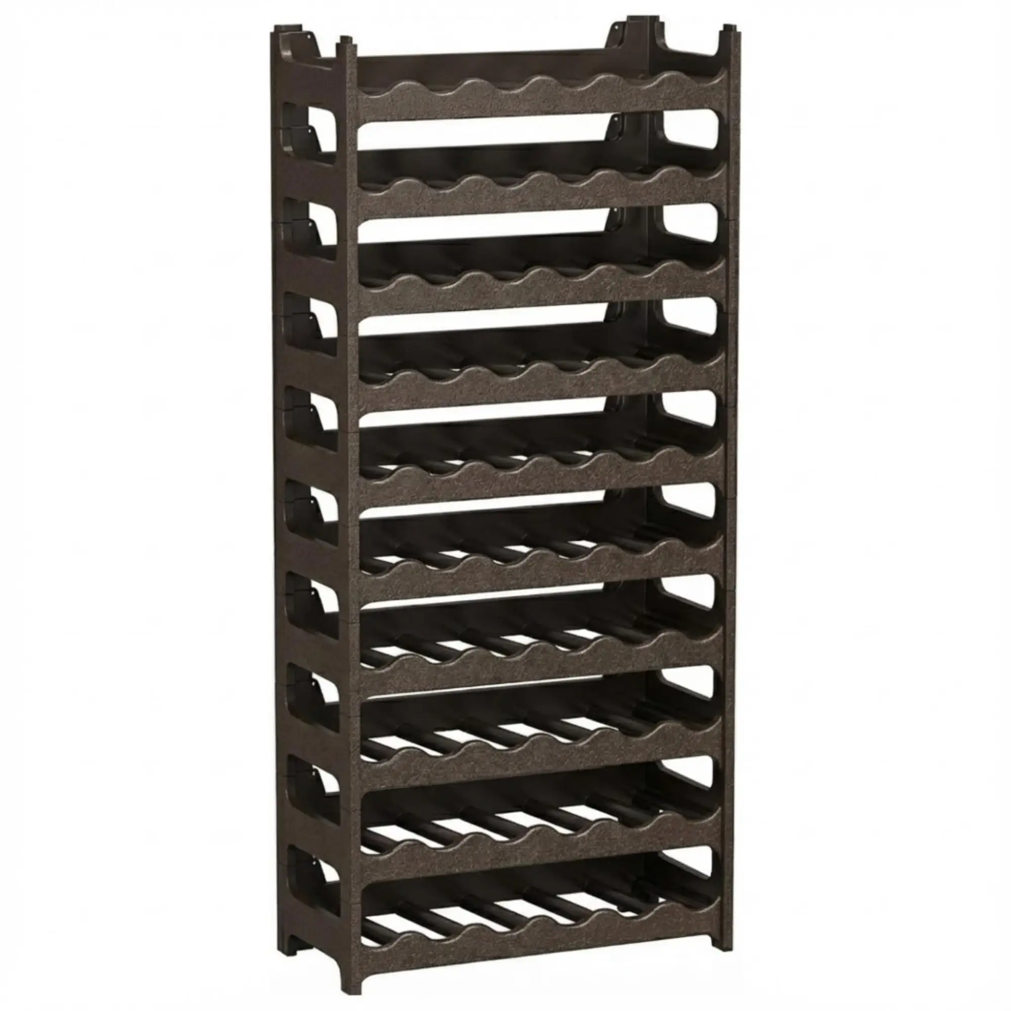 Boîte à vin modulaire empilable en plastique, support à bouteilles effet peau martelée, 6 bouteilles par module, étagères en Corten marron sauvage