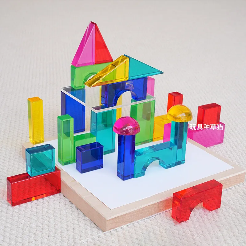 Acrylic translucent geometric crystal building block children's Reggio sensory rainbow collage ins
