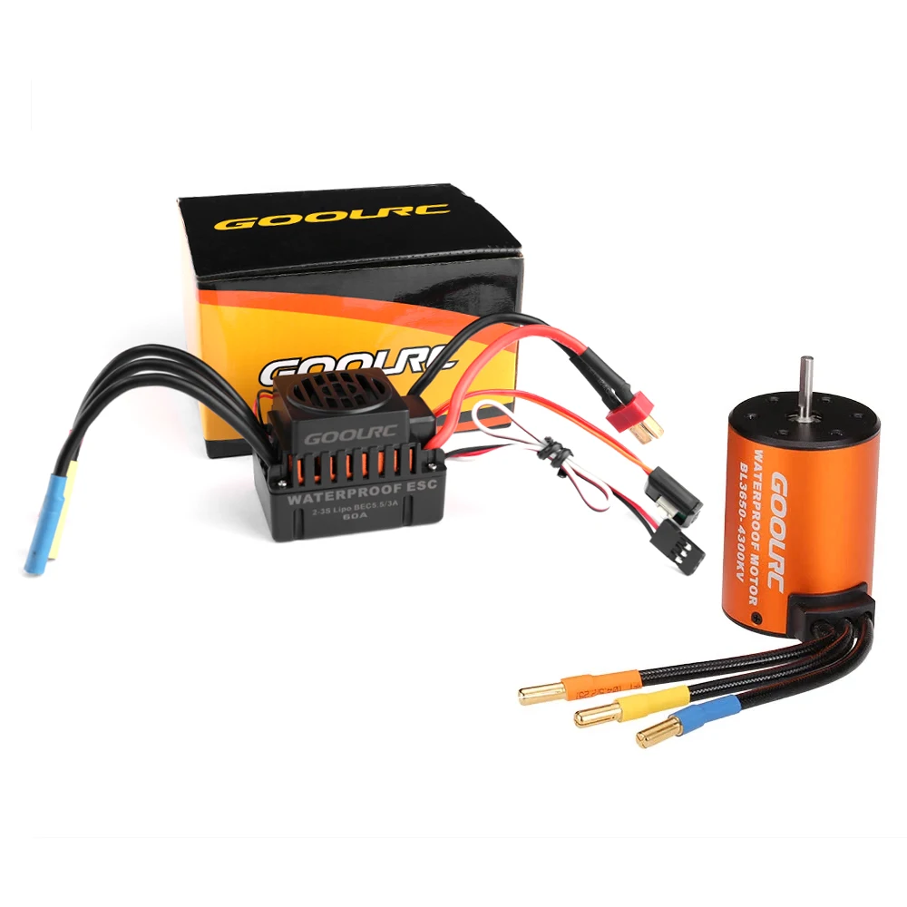 GoolRC ترقية مقاوم للماء 3650 4300KV فرش السيارات مع 60A ESC كومبو مجموعة ل 1/10 RC سيارة شاحنة RC الأسود فرش السيارات
