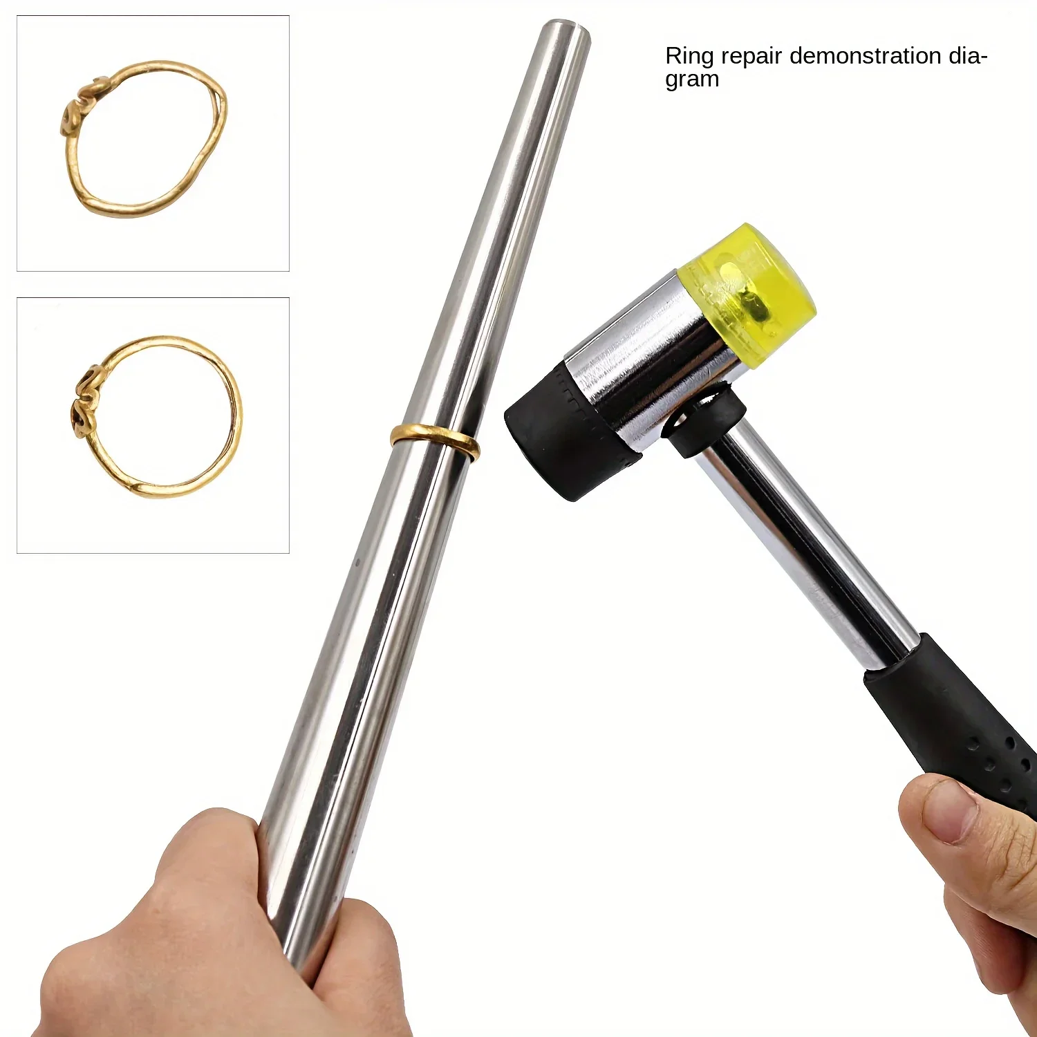 3Pcs Ring Bracelet Forming Tool Kit Dual-sided Rubber Hammer Stainless Steel Wood Mandrel for Bending Polishing Jewelry Repair