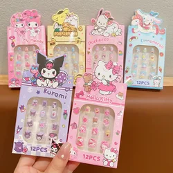 Sanrio Children's Nail Patch Cartoon Hello Kitty Cinnamoroll Kuromi Cute Detachable Nails Sticker Girls Lovely Nail Stickers