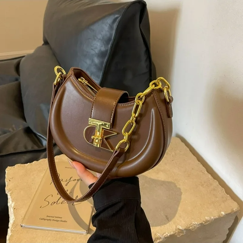 Bolsa crossbody retro Borgonha para senhoras, requintada fivela de trava PU, bolsa de luxo acessível, maré versátil, novo designer, 2022