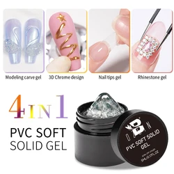BOZLIN 4 In 1 PVC Soft Solid Gel Painting 3D Sculpture Soak Off UV Gel Stereo Modeling Carve Transparent Color Hard Nail Gel