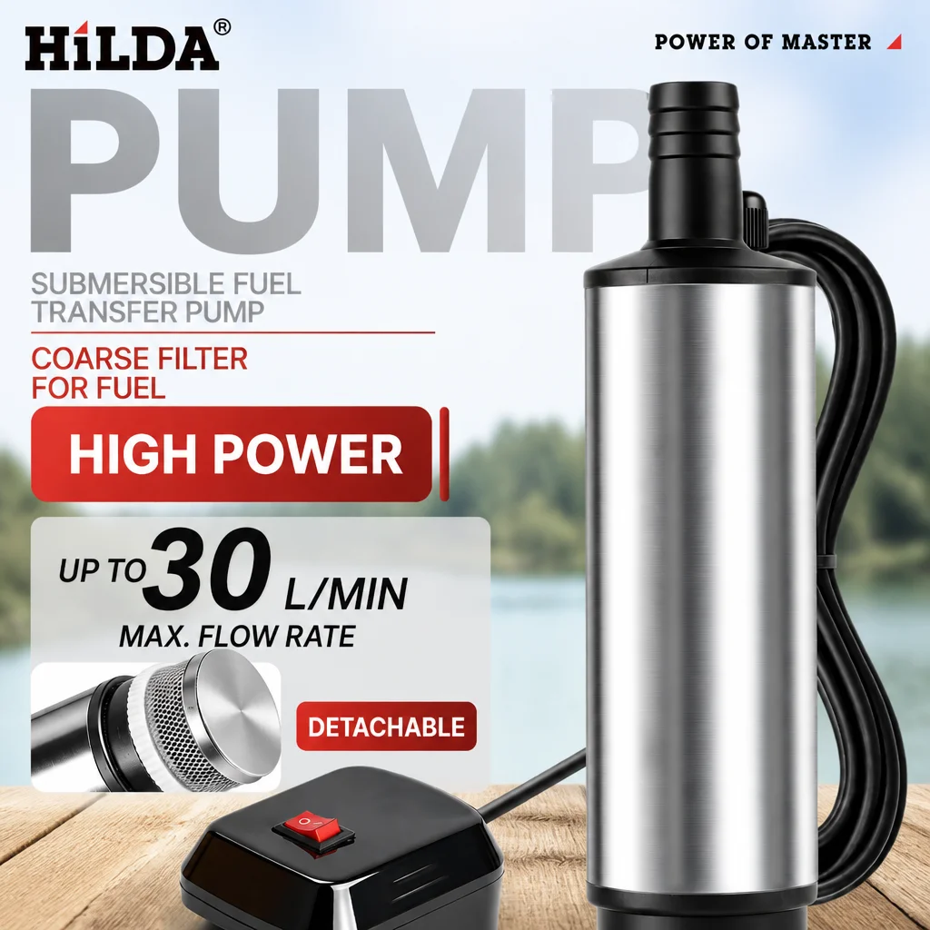 HILDA Portable DC Submersible Fuel Transfer Pump 30L/min High Power For Vehicle Refueling Farm Irrigation for Makita Battery
