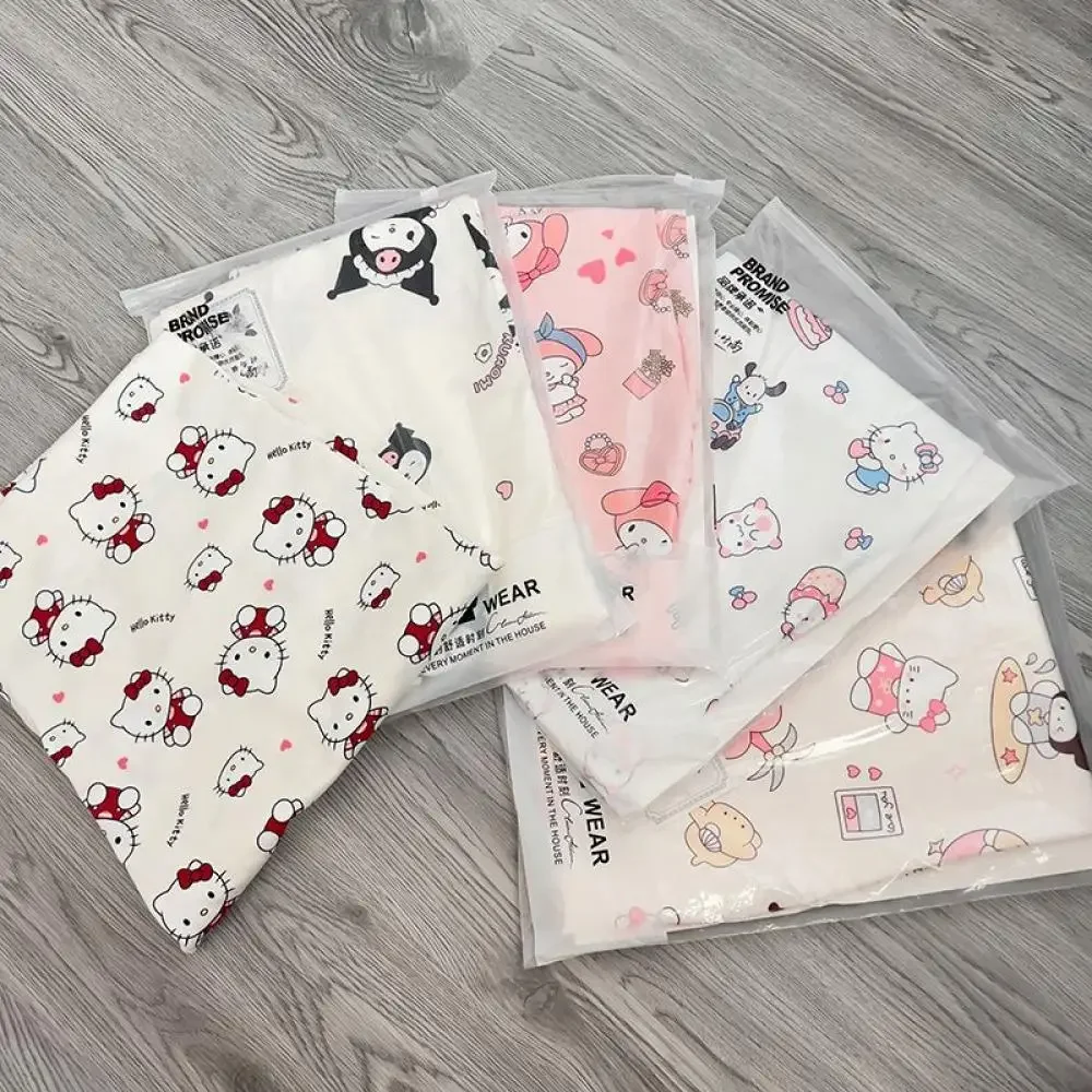 อะนิเมะผู้หญิง Hello Kitty กางเกง Sanrioed Kawaii Kuromi Melody ฤดูใบไม้ผลิ Y2K Kt หลวมกางเกงเอวสูงสบายๆผ้าฝ้ายน่ารัก