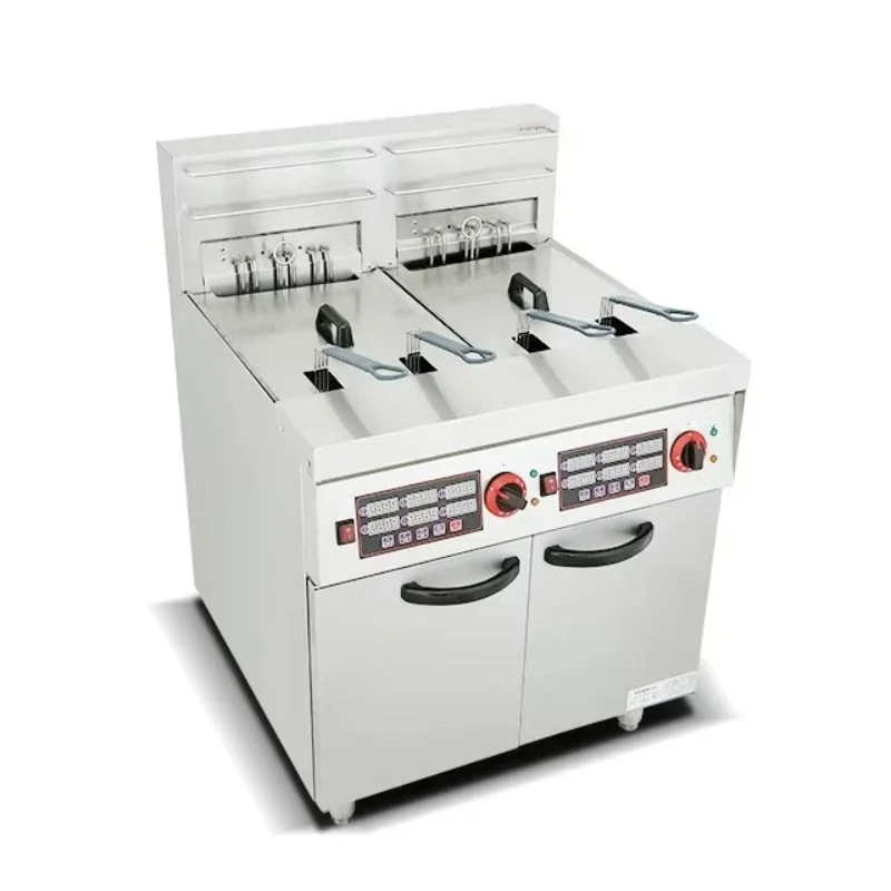 Commercial Fryer with Timer Electric 2 Cans 2 Baskets of Potato Chips