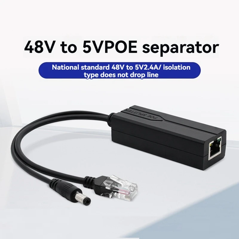 48V To 5V POE Splitter Adapter Active Adaptive Separator Isolated Injector DC 5.5X2.1Mm Port For 100M Camera