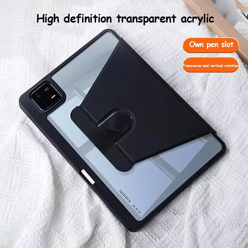 Rotation Acrylic Case For Xiaomi Pad 6S Pro 12.4 Pad5 Pro 6 Pro 6 Redmi Pad SE 11 Pad 10.61 Stand Tablet Cover With Pen Slot