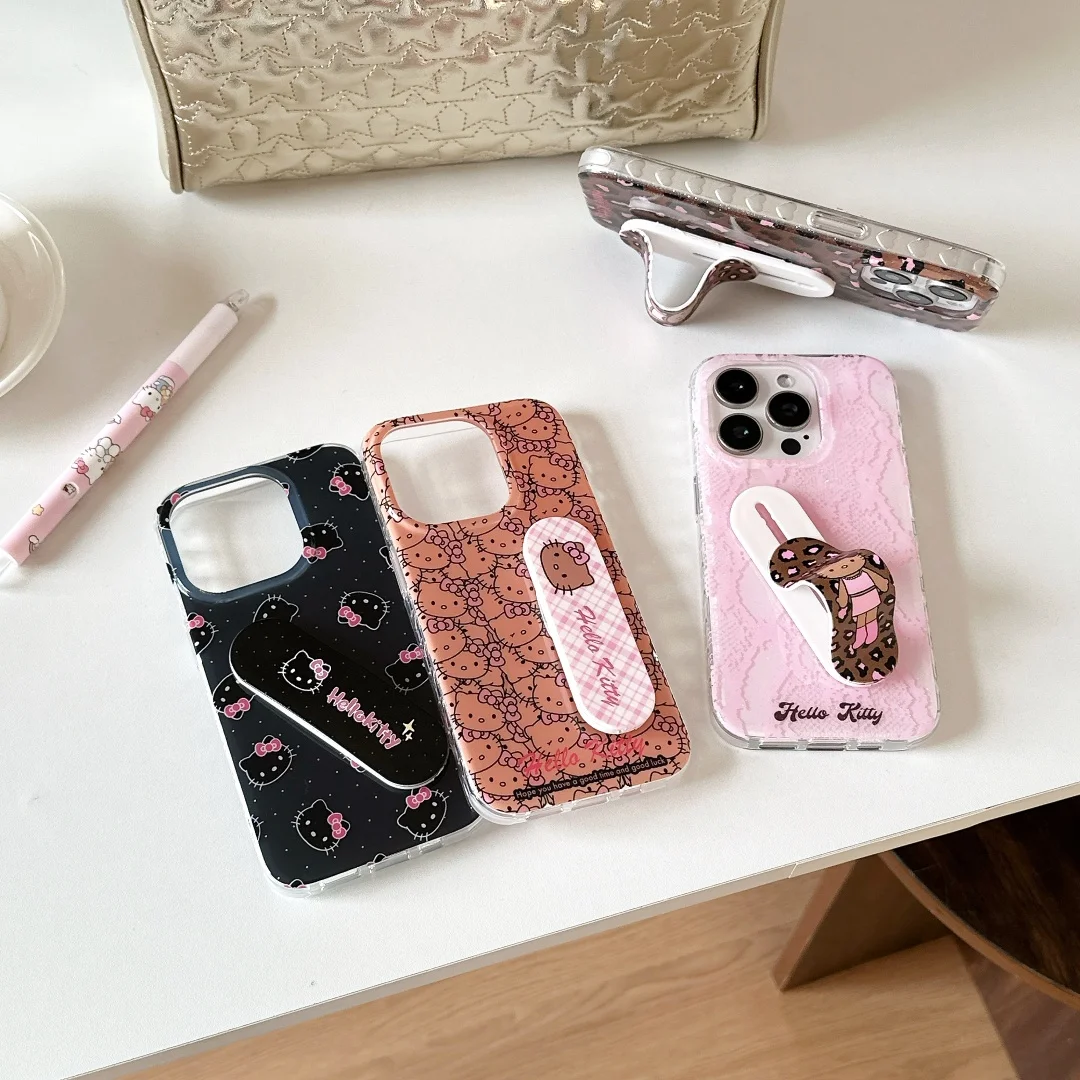 

Fun Hello Kitty lace Leopard Print Shining Cute Creative Phone Case For iPhone 16 Pro 15 14 13 12 Pro Max Shockproof with Stand